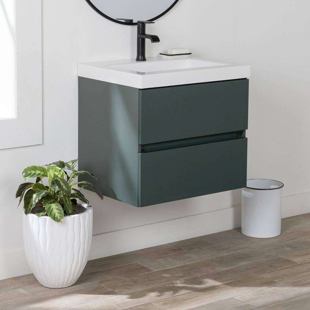 Domani Rawlins 24.5 in. W x 18.75 in. D Floating Bath Vanity in Viridian Green with Cultured Marble Top in White with Sink B24X20290