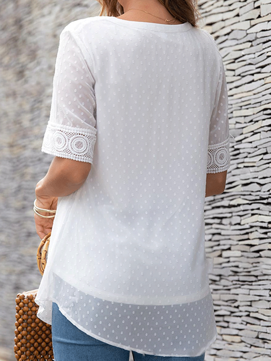 Casual All-match Solid Color Short-sleeved Pullover Blouse