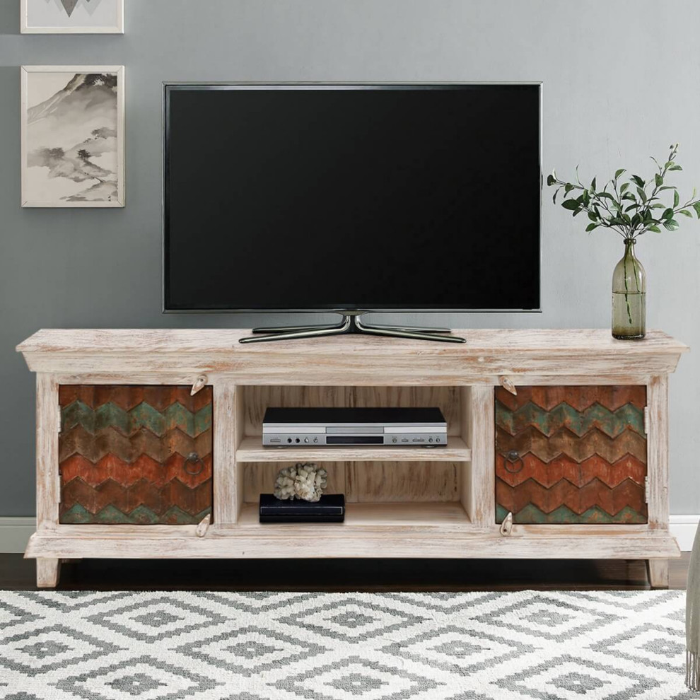 Hopefield Rustic Solid Wood 2 Doors 59 quotTV Bench Media Console Cabinet   Farmhouse   Entertainment Centers And Tv Stands   by Sierra Living Concepts Inc  Houzz