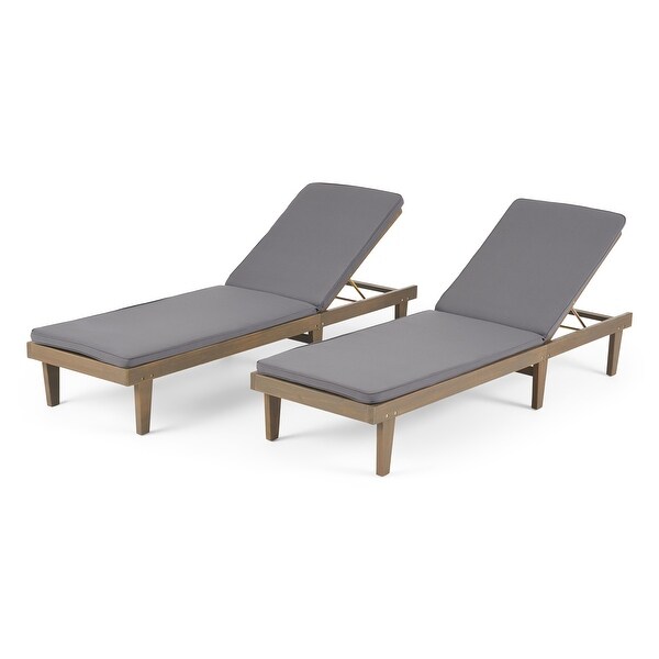 Nadine Outdoor Modern Cushioned Acacia Chaise Lounges (Set of 2) by Christopher Knight Home