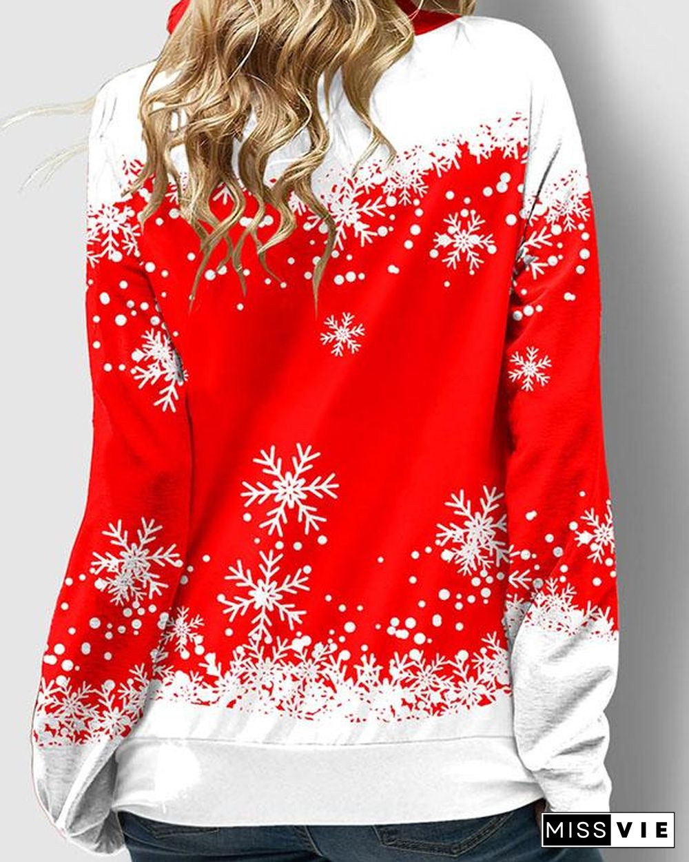 Drawstring Christmas Snowflake Print 4 Colors Sweatshirt