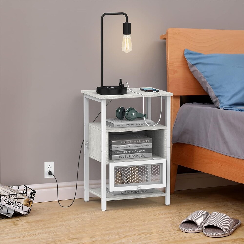 Small Bedside Table with USB Ports and Outlets