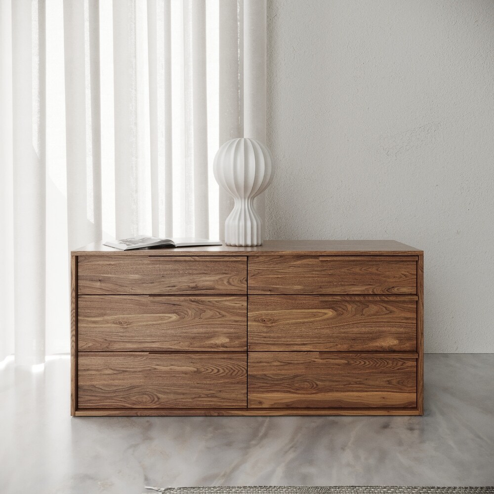 Modern 6 Drawer Walnut Dresser