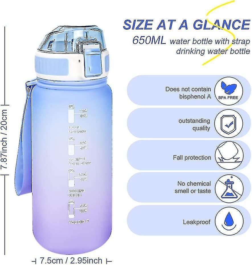 Baicccf Water Bottles Cups， 22oz Unbreakable Leak-proof Bpa-free Sports Bottle With Times Marker To