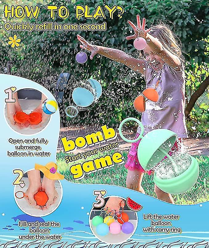 12pcs Reusable Water Balloons， Water Balloons Quick Fill， Silicone Refillable Water Splash Ball For Kids Adults