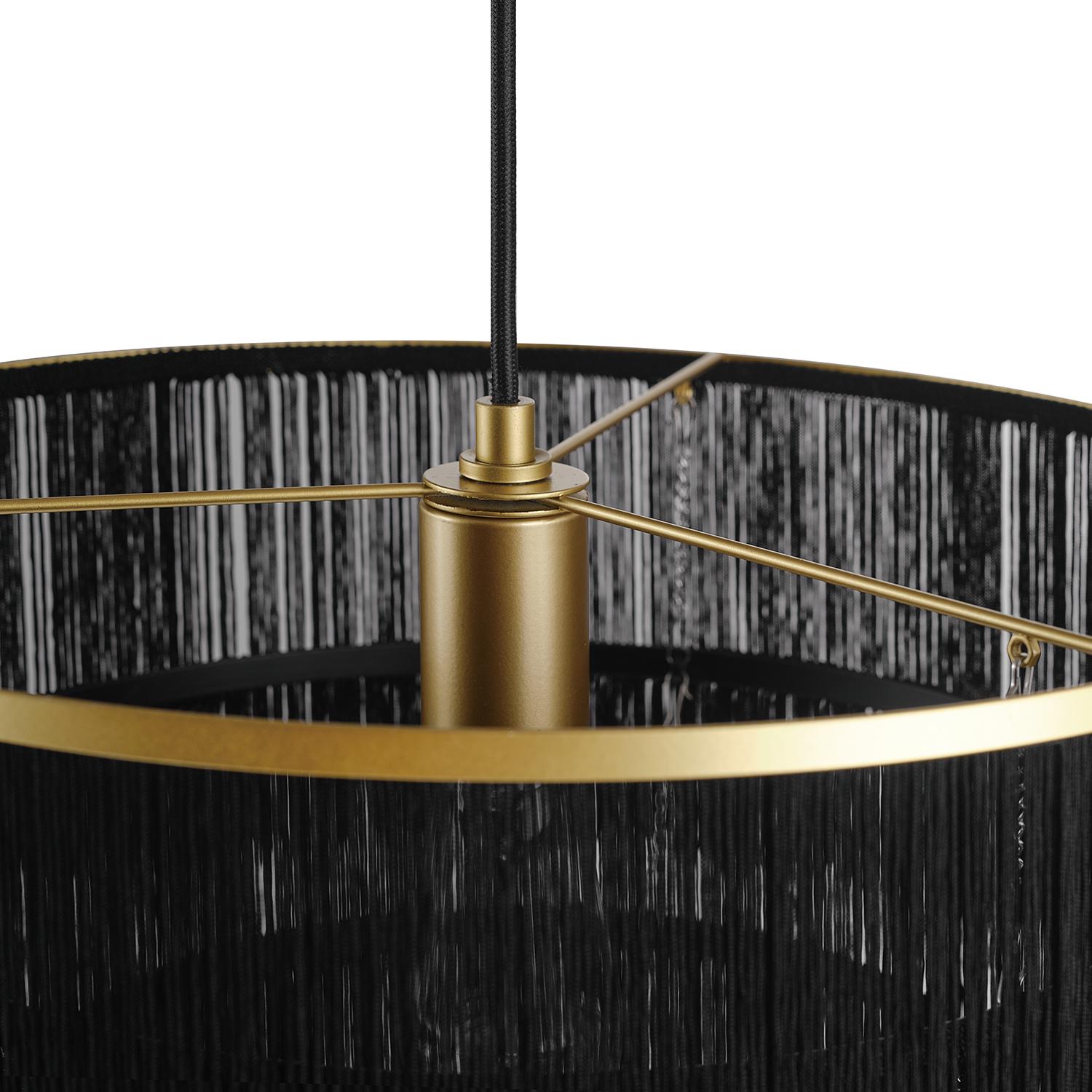 Globe Electric Willow 1-Light Matte Gold Pendant Light with Black Fabric Fringe Shade， 44845