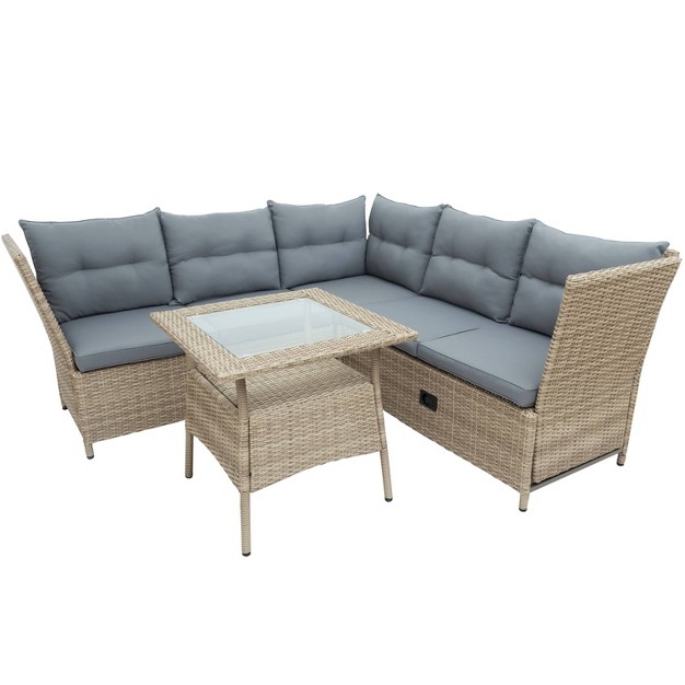 4pc Wicker Adjustable Patio Seating Set With Cushions Natural gray Godeer