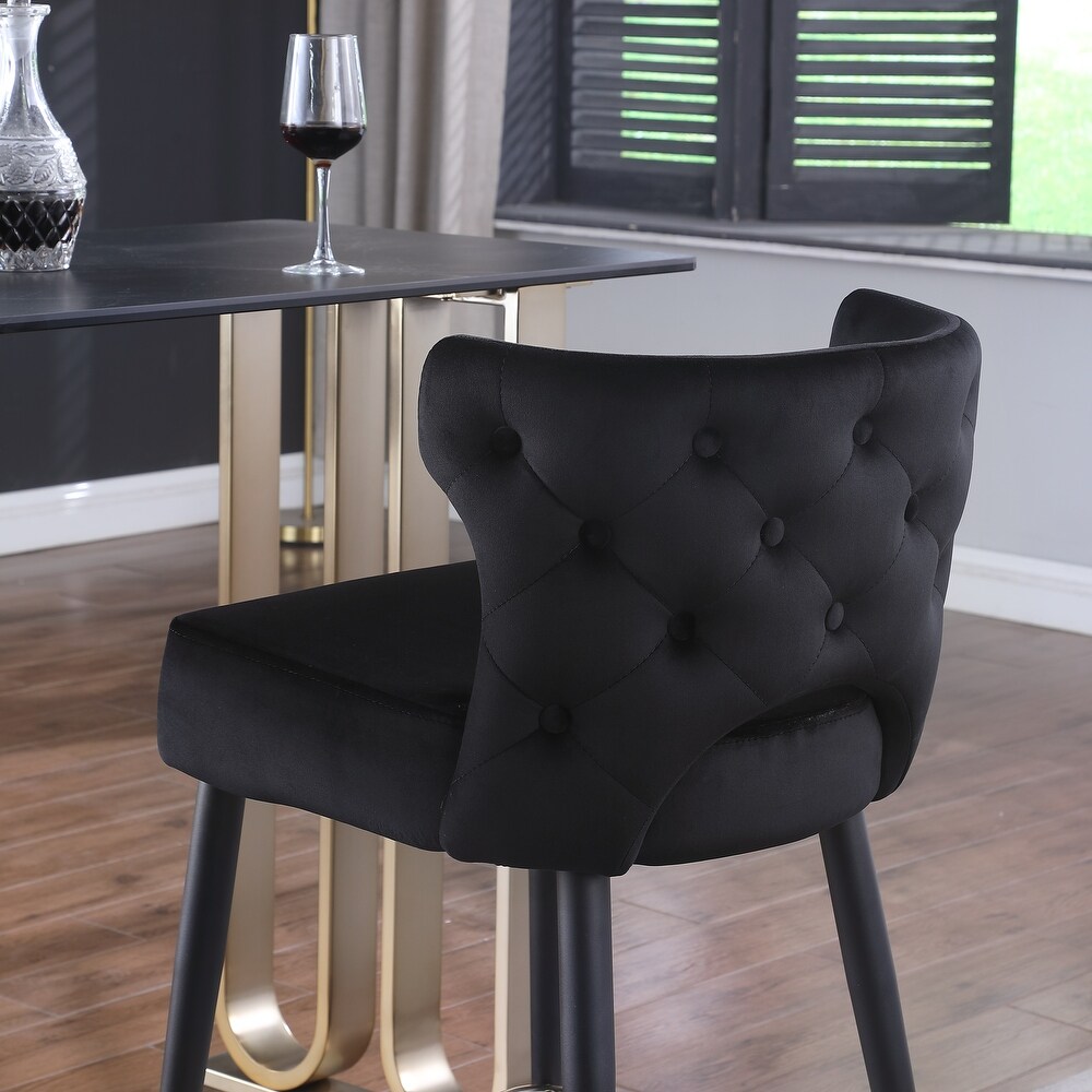 Contemporary Velvet Upholstered Counter Height Stool andh Gold Tippe