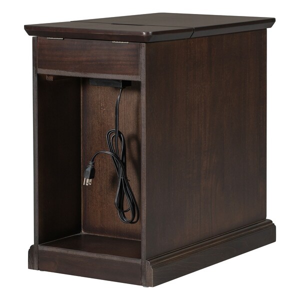 Espresso End Table with USB Ports and 1 Drawer with Cup Holders