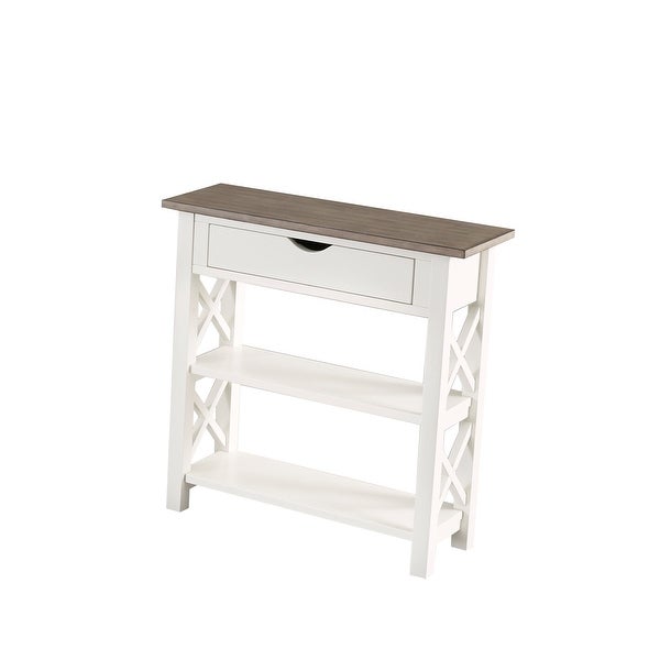 Wood Small Console Table with Drawer and 2 Shelves