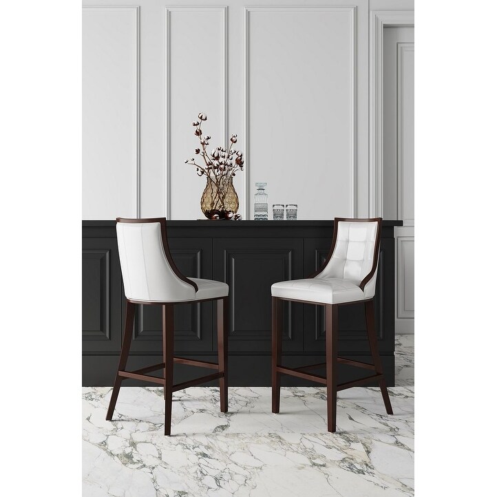 Manhattan Comfort Fifth Ave Dark Walnut Wood Counter Height Bar Stool (Set of 3)