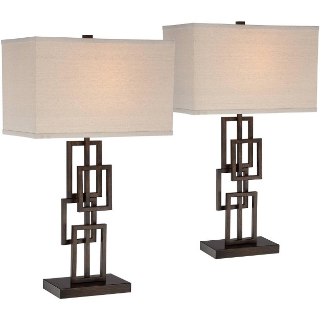 High Set Of 2 Dark Bronze Off white Linen Rectangular Shade For Bedroom Living Room Nightstand Office