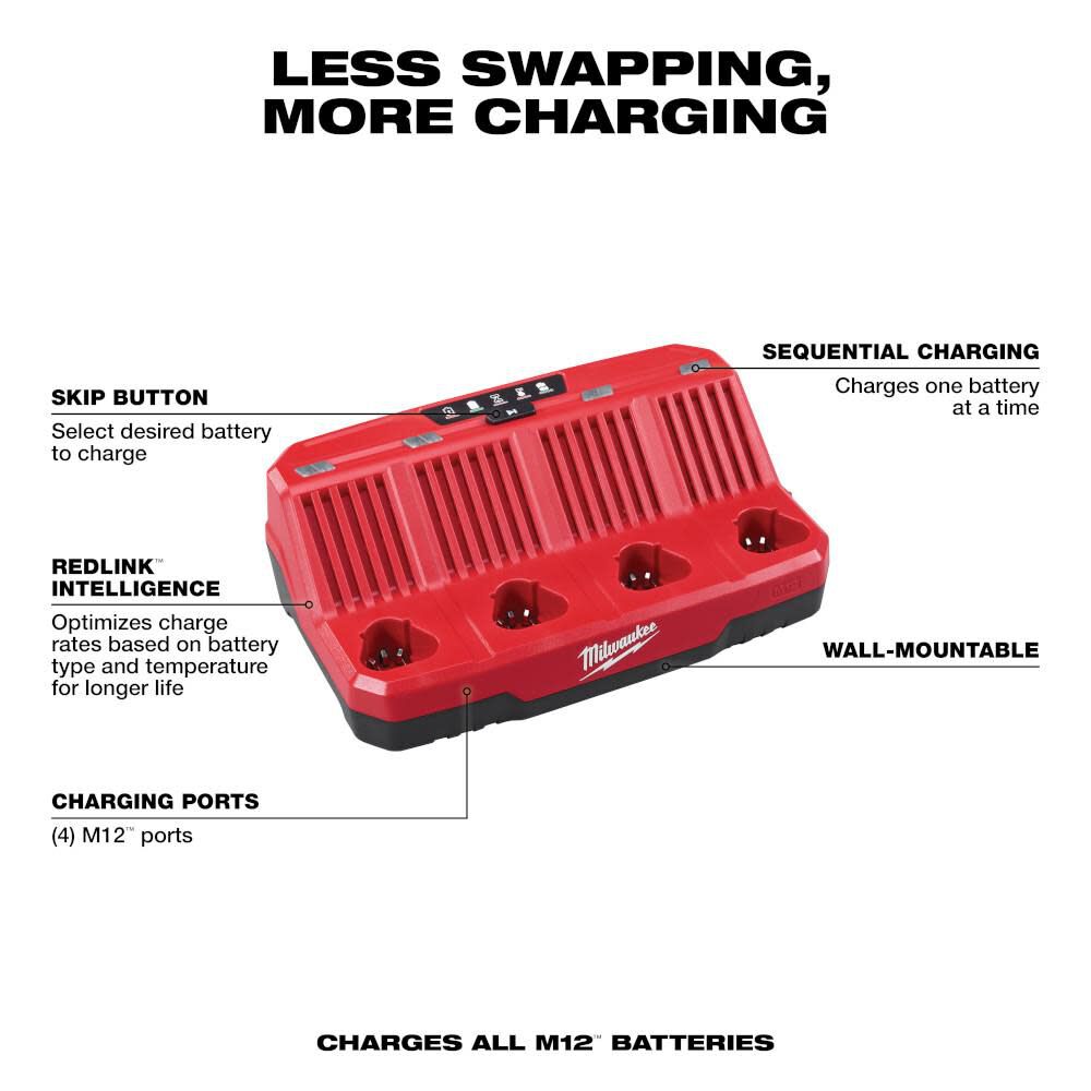 Milwaukee M12 4-Bay Sequential Charger 48-59-1204 from Milwaukee