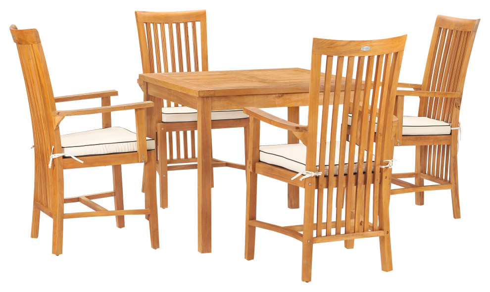 Teak Wood Balero Patio Bistro Dining Set including 35 quotTable and 4 Arm Chairs   Transitional   Outdoor Dining Sets   by Chic Teak  Houzz