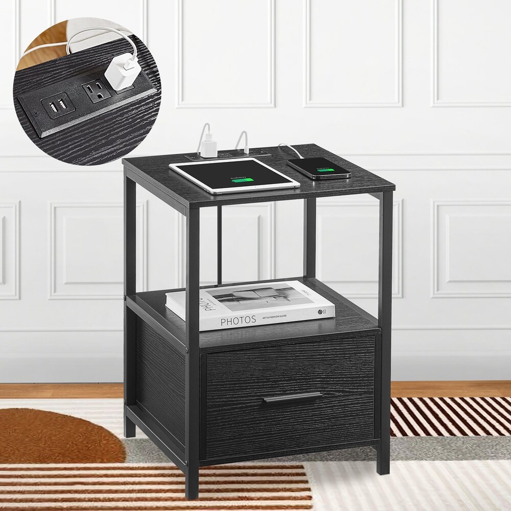 Javlergo 1 Drawer Nightstand with Charging Station and USB Port