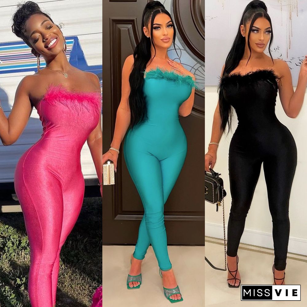 Fashionable Sexy Tight Wrap Chest Jumpsuit