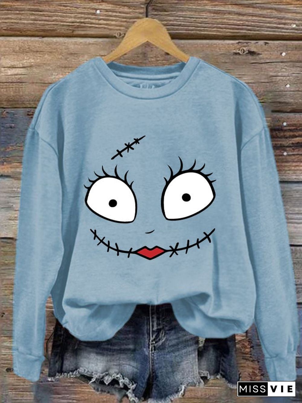 Women's Halloween Sally Happy Face Funny Sweatshirt