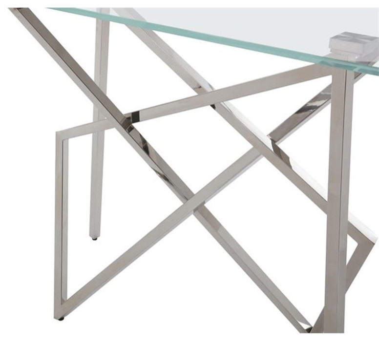 Modrest Hawkins Modern Stainless Steel  ampGlass Console Table in Silver/Clear   Contemporary   Console Tables   by Homesquare  Houzz