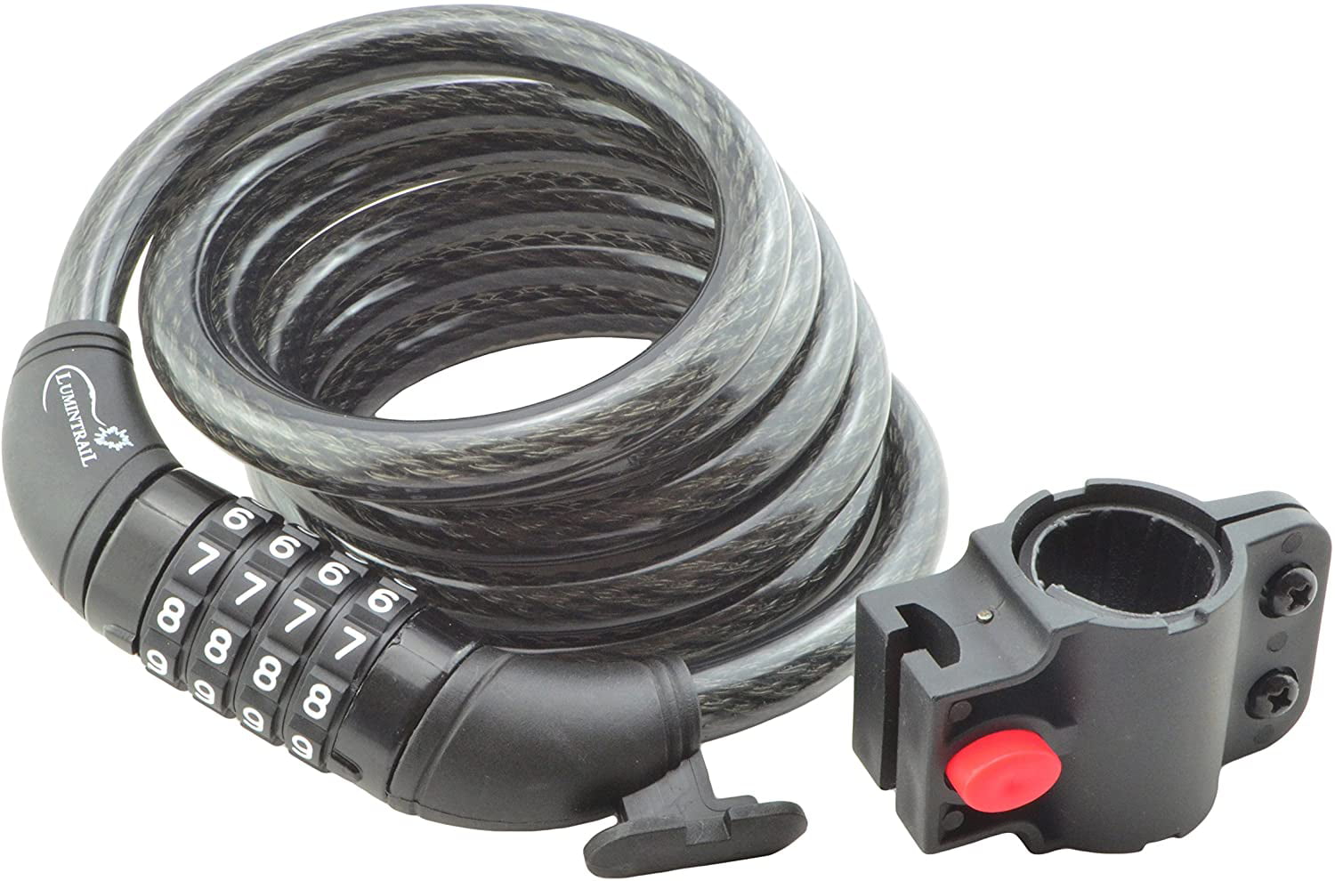 Lumintrail Bike Cable Lock 6 ft Self Coiling 12mm Braided Steel Cable Lock Resettable Combination with Mounting Bracket