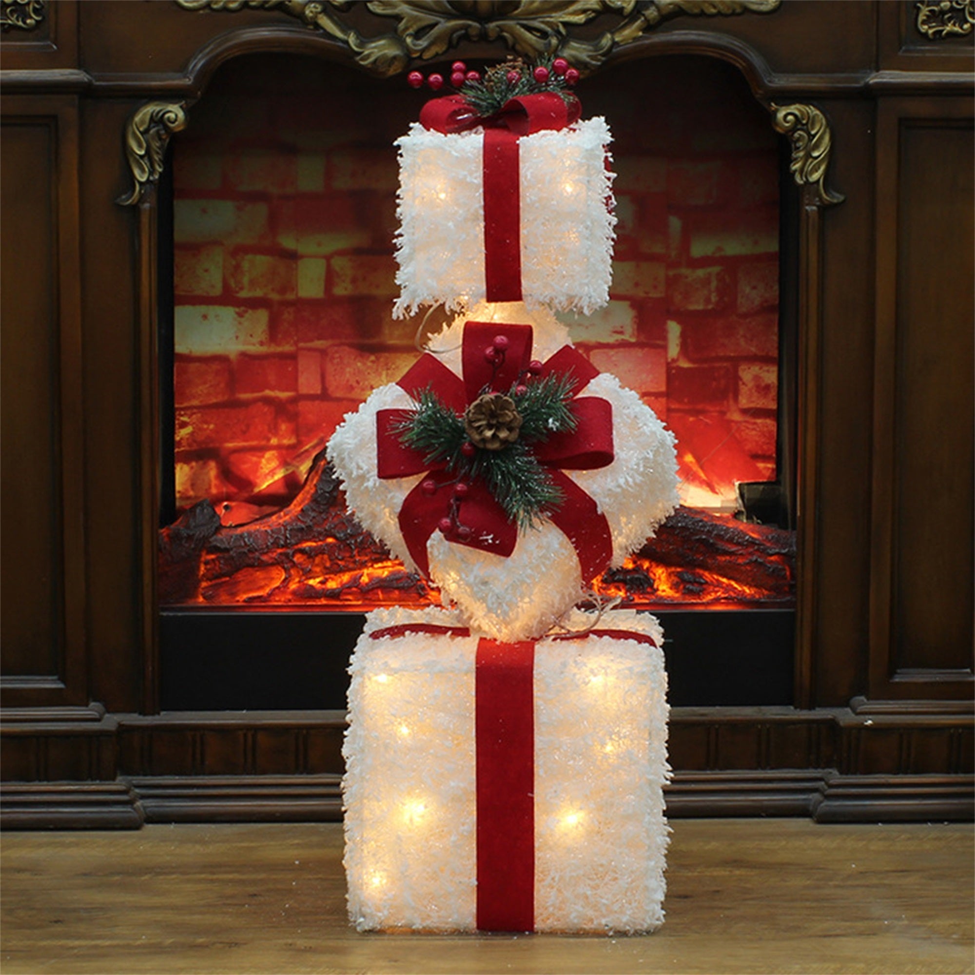 3pcs Christmas Lighted Gift Boxes Battery Powered Home Holiday Art Decor for Indoor Outdoor