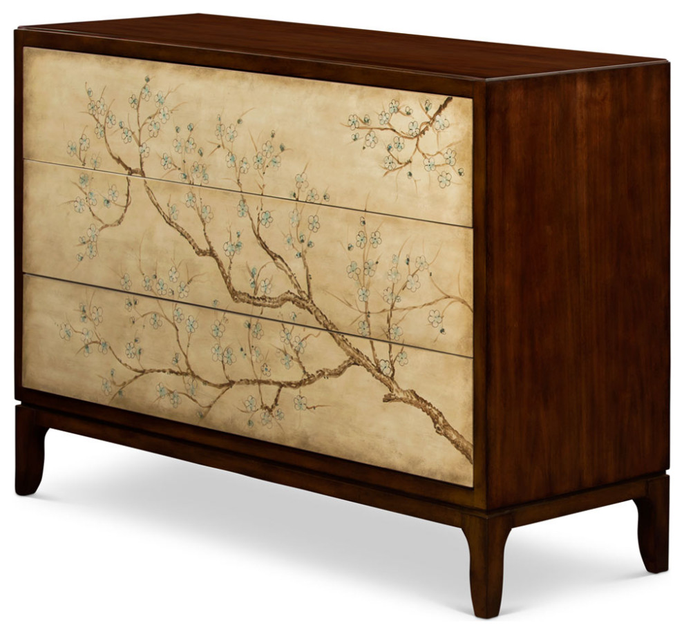 50in Hand Painted Cherry Blossom Motif Oriental Chest of Three Drawers   Asian   Accent Chests And Cabinets   by China Furniture and Arts  Houzz