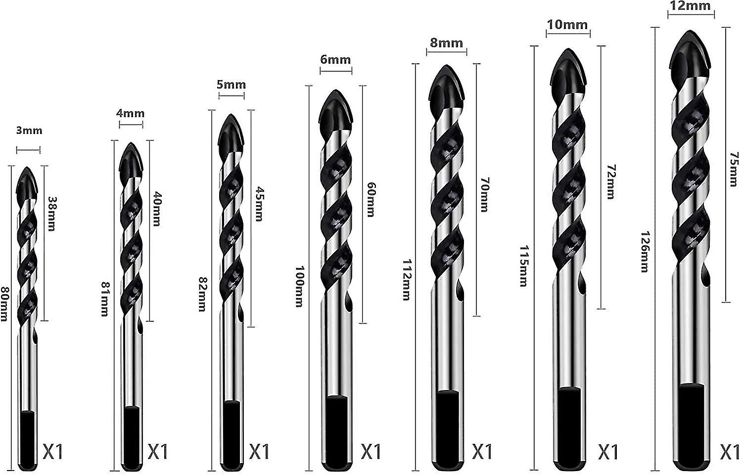 1 Pieces Drill Bit Set   (3mm 4mm 5mm 6mm 8mm 10mm 12mm)