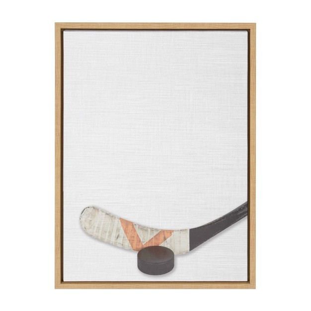 X 24 quot Sylvie Hockey Stick And Puck Framed Canvas Natural Designovation