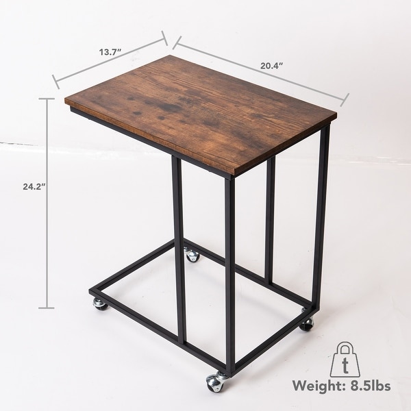 C Shaped Side Table with Metal Frame，Rustic Brown