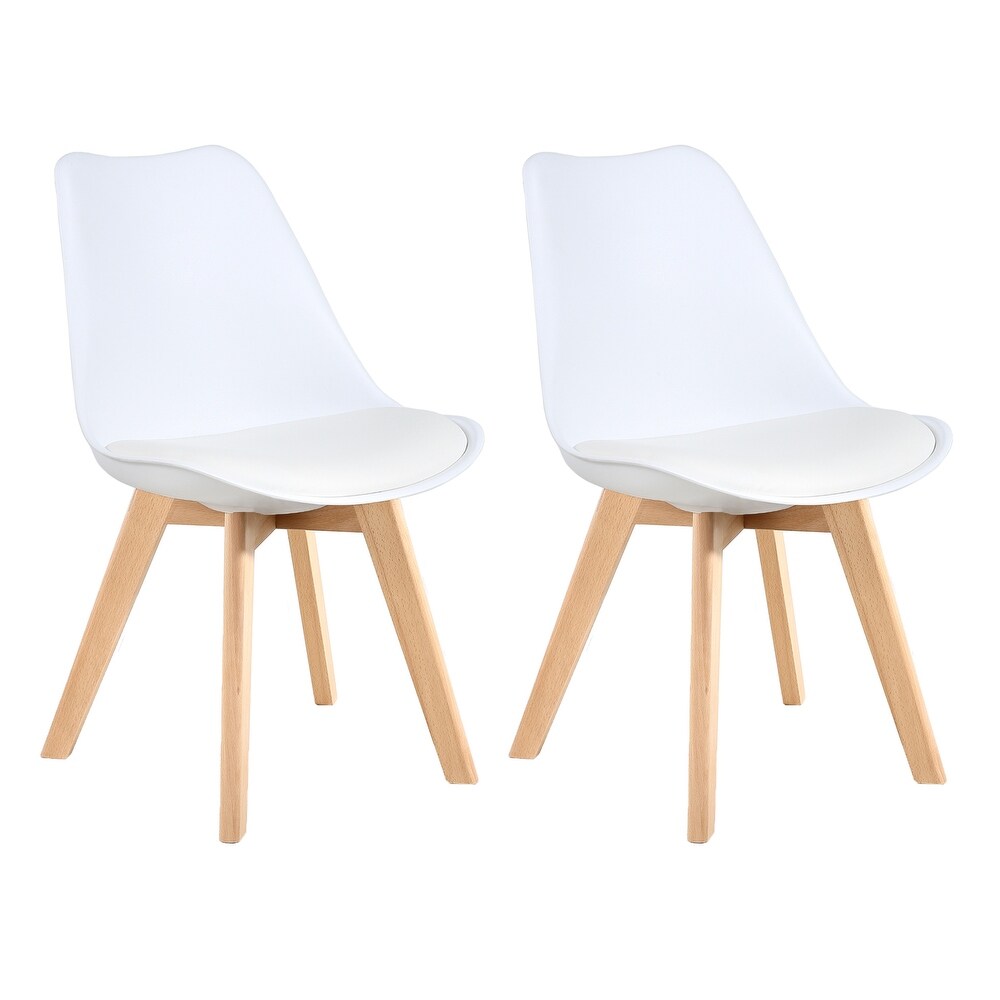 PU Leather Dining Chairs Upholstered Shell Chairs with Wood Legs Set of 2