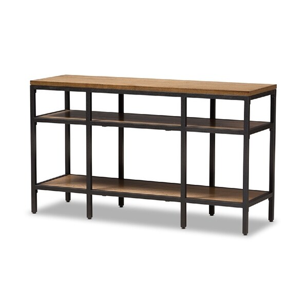 Baxton Studio Caribou Rustic Industrial Style Oak Brown Finished Wood and Black Finished Metal Console Table