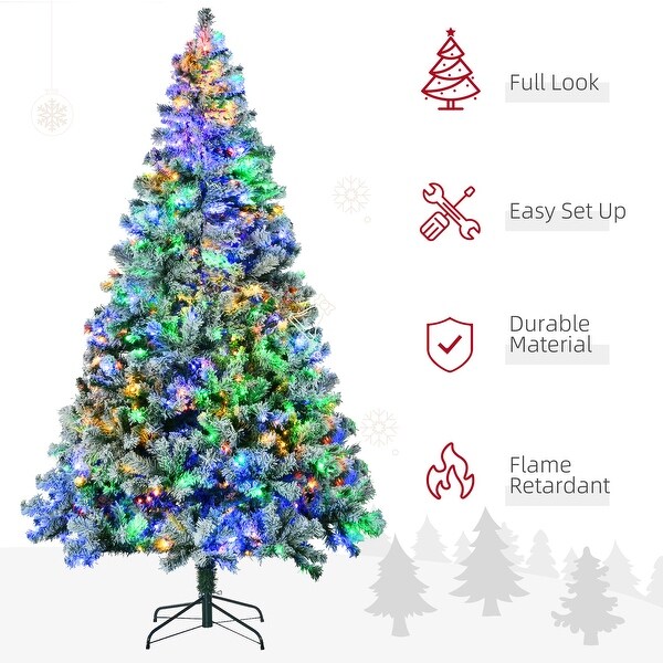 HOMCOM 7.5ft Tall Prelit Artificial Christmas Tree Holiday Décor with 1149 Snow Flocked Branches，Steel Base