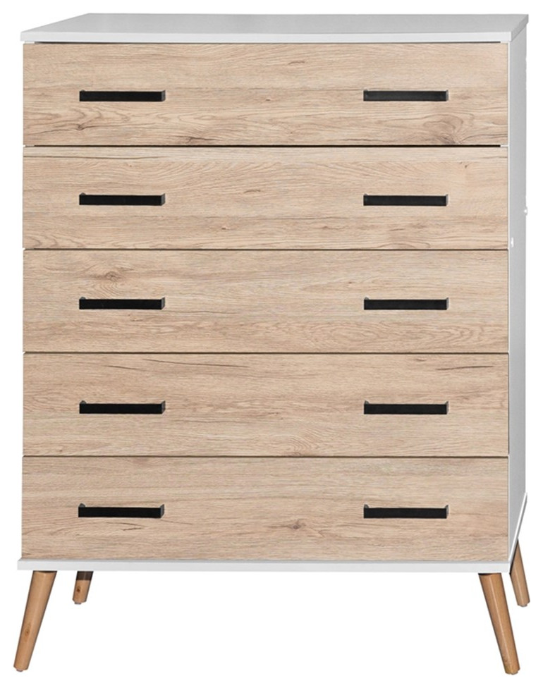 Better Home Products Eli Mid Century Modern 5 Drawer Chest Dark Gray  ampHoney Oak   Midcentury   Dressers   by Homesquare  Houzz