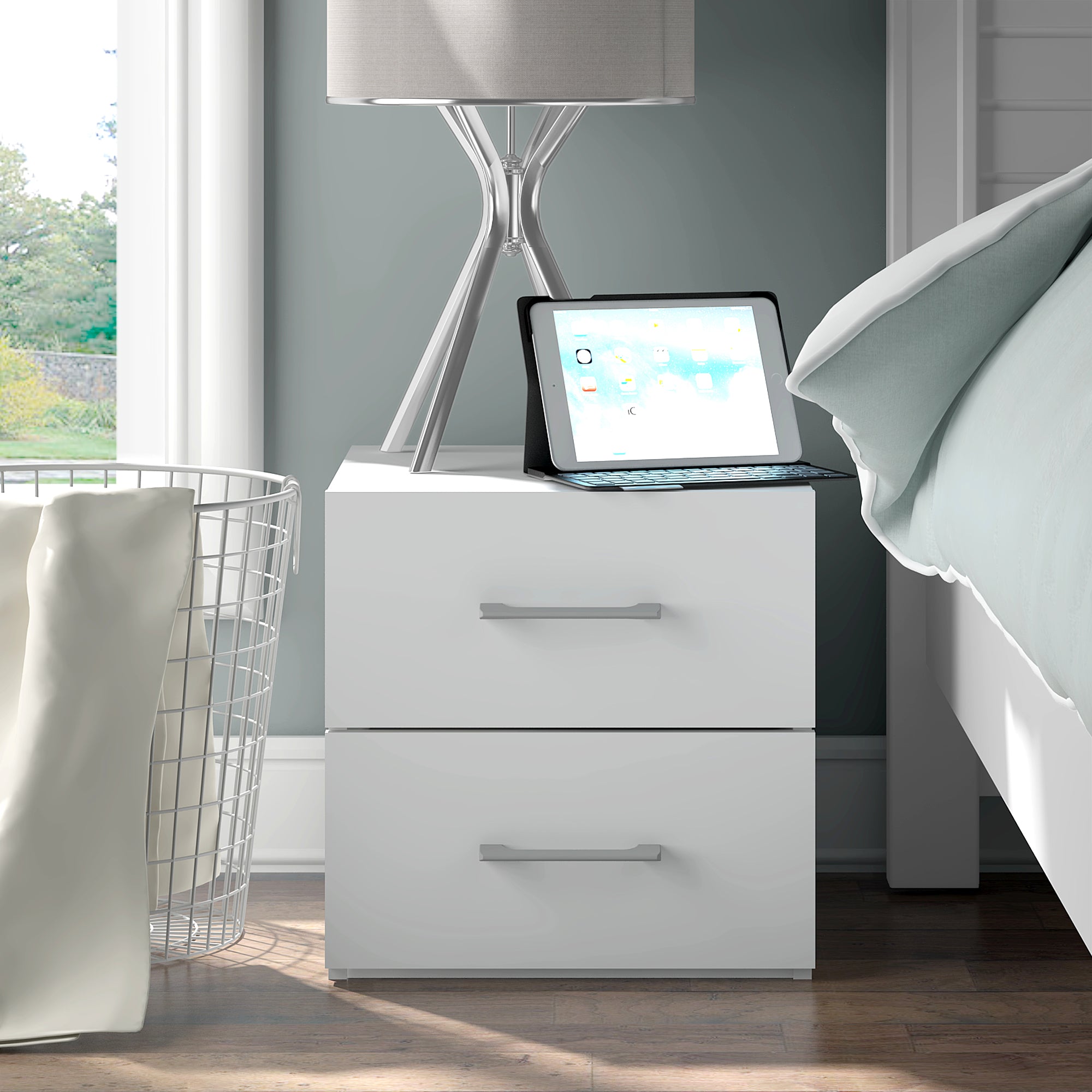 Lundy Low Profile Nightstand with USB, White, by Hillsdale Living Essentials