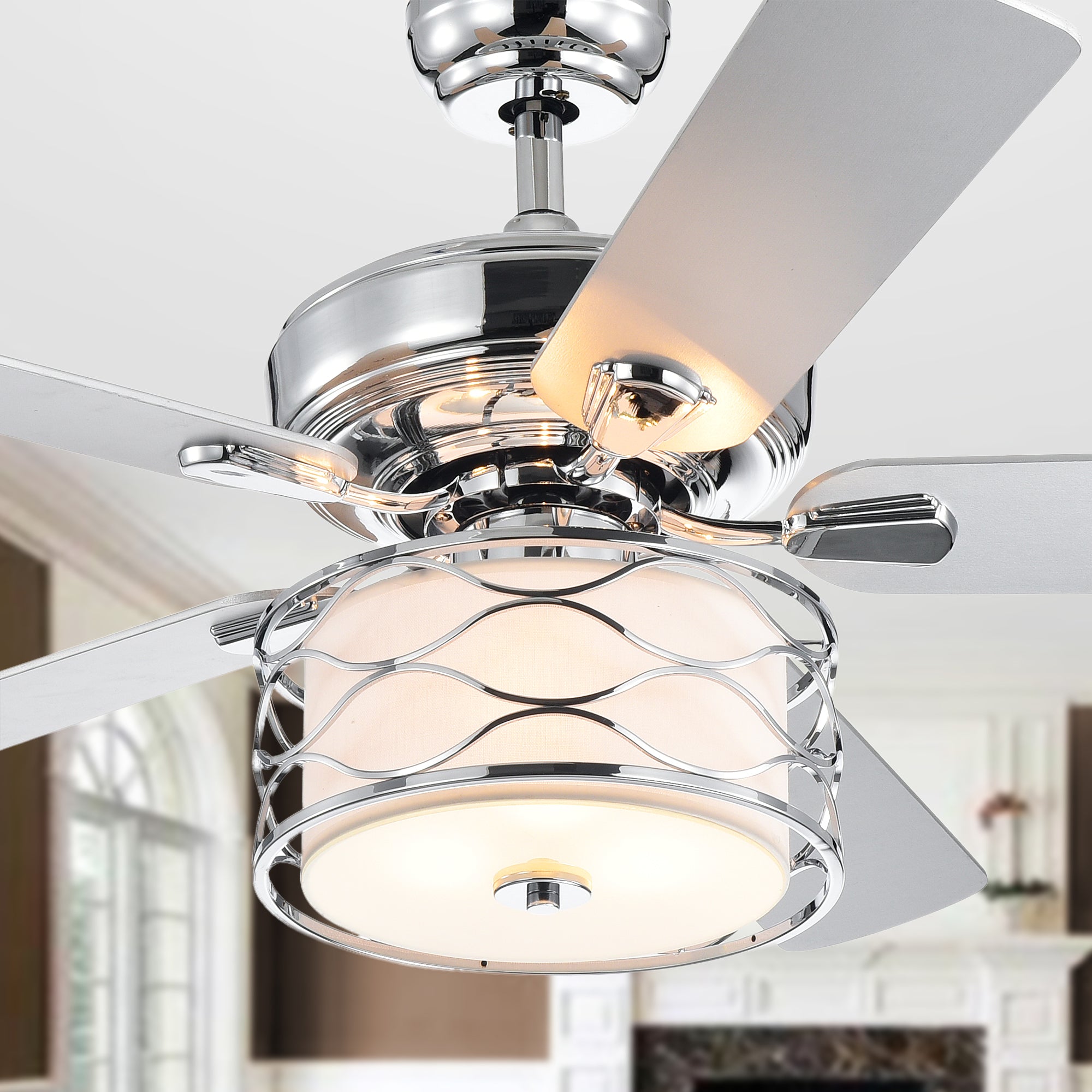 Moira Chrome 52-Inch 5-Blade Lighted Ceiling Fan (includes Remote and 2 blade color options)