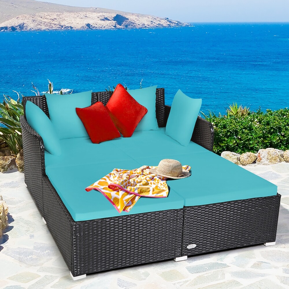 Costway Outdoor Patio Rattan Daybed Pillows Cushioned Sofa Furniture   See details