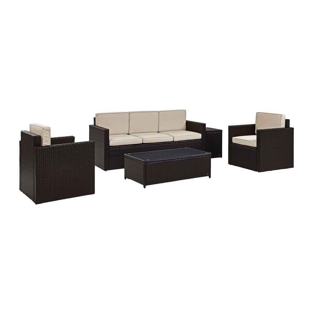 Palm Harbor 5 Piece Wicker Outdoor Conversation Set with Sand Cushions