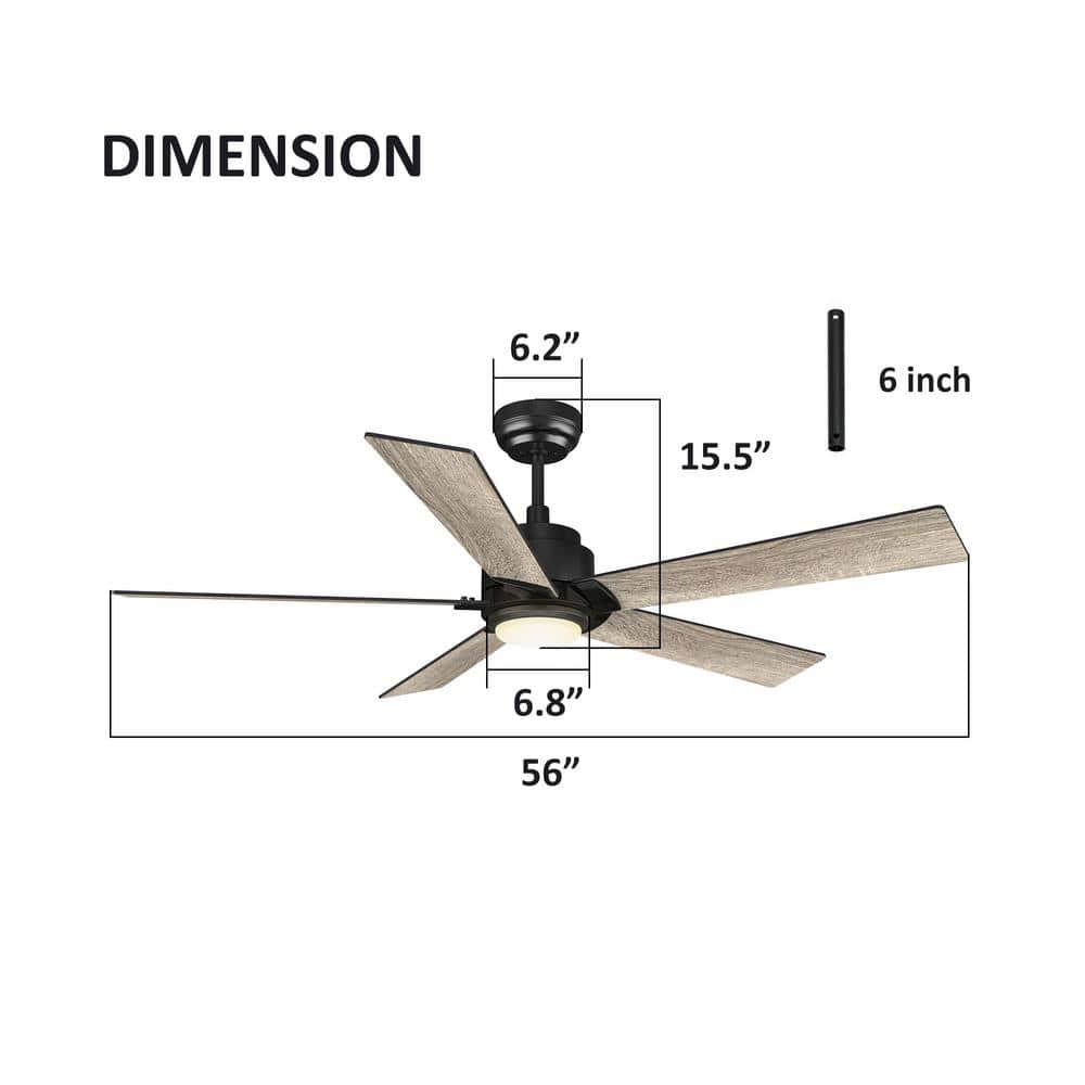 CARRO Aspen 56 in Dimmable LED IndoorOutdoor Black Smart Ceiling Fan with Light and Remote Works with AlexaGoogle Home