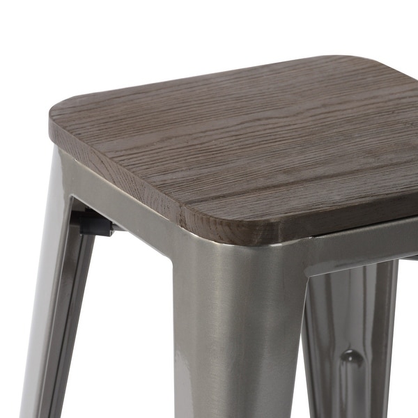 Homy Casa Stackable Metal Counter Stools with Solid Wood Seat