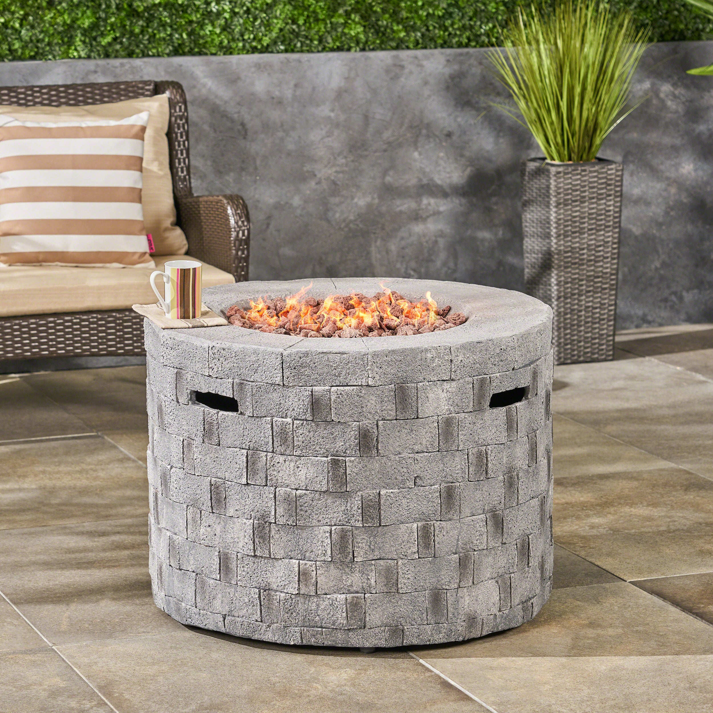 Kaur Outdoor Lightweight Concrete Circular Fire Pit