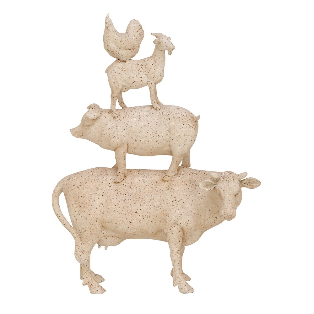 White Polystone Stacked Farm Animals Sculpture   14 x 4 x 18