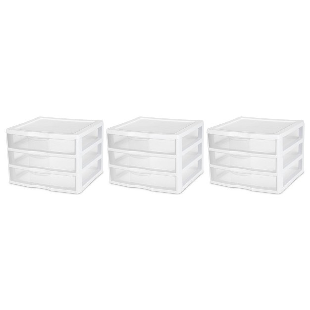 Sterilite Clear Plastic Stackable Small 3 Drawer Storage System For Home Office Dorm Room Or Bathrooms