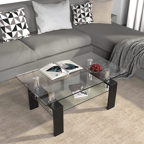 Glass Coffee Table and End Table Set， Living Room Table Set of 3，Transparent Table Set - as picture