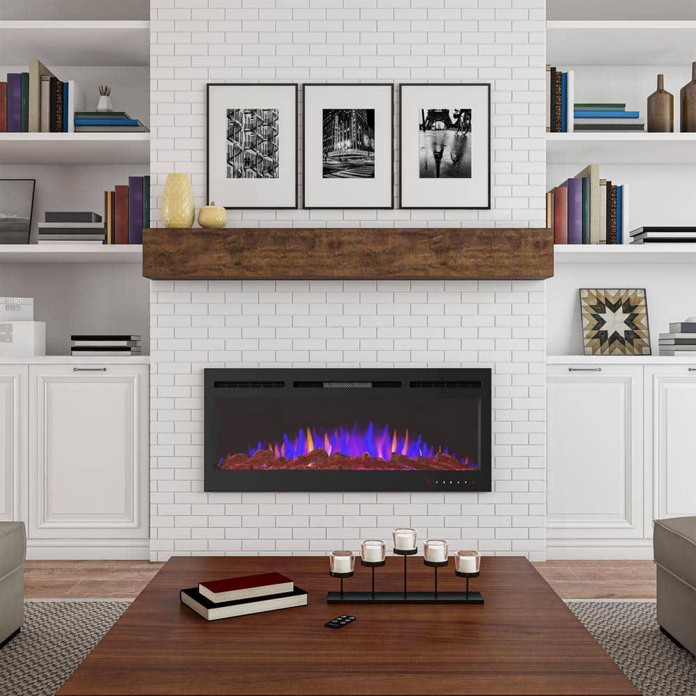 5110 BTU 50 in Front Vented Fireplace Electric Furnace Wall Mount or Recessed3 Color LED Flame 5 Brightness Levels