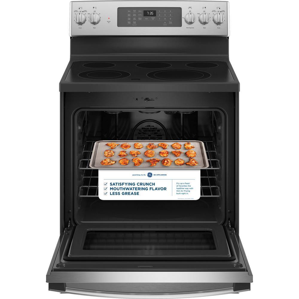 GE 30 in. 5.3 cu. ft. Freestanding Electric Range in Stainless Steel with Convection Air Fry Cooking JB735SPSS