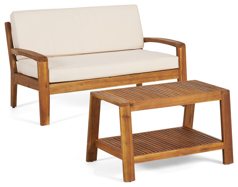 GDF Studio Christian Outdoor Acacia Wood Loveseat/Coffee Set   Transitional   Outdoor Lounge Sets   by GDFStudio  Houzz