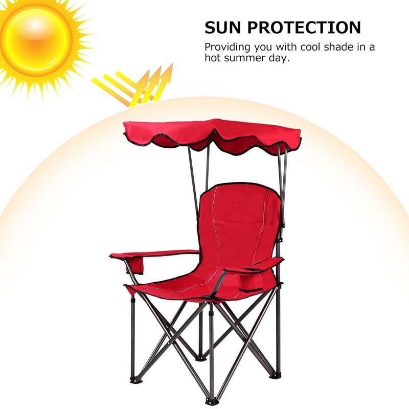 Outdoor Canopy Chair, Portable Folding Beach Chair with 2 Cup Holders, 600D PVC Fabric Camping Chair Lawn Chair