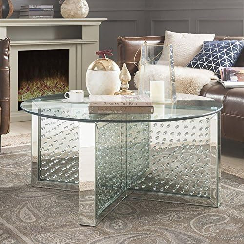 Contemporary Coffee Table  Crossed Base With Faux Crystal Inlay  ampGlass Top   Contemporary   Coffee Tables   by Decor Love  Houzz