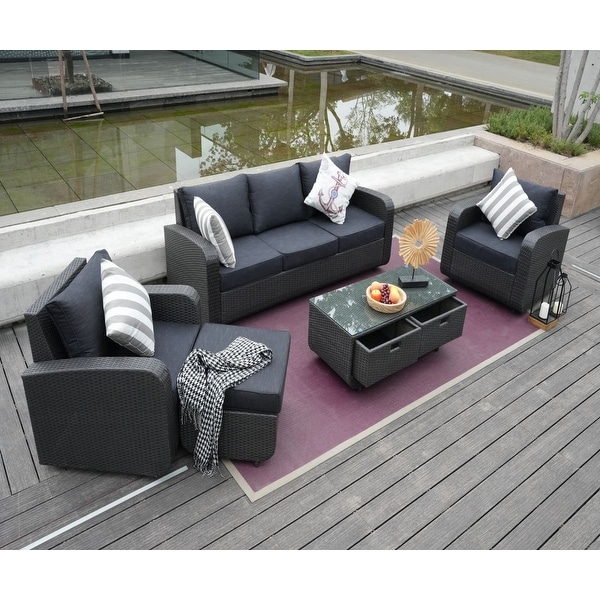 5piece Wicker Patio Chat Set with Drawer Table by None