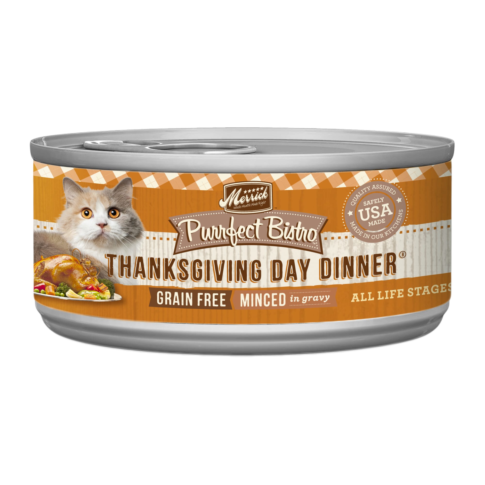 Merrick Purrfect Bistro Grain Free Thanksgiving Day Dinner Morsels in Gravy Wet Cat Food， 5.5 oz.， Case of 24