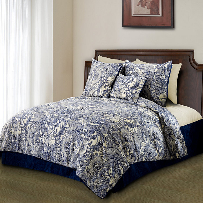 Cottonloft Valentina 2-Piece Flowers and Doodles Microfiber Duvet Cover Set